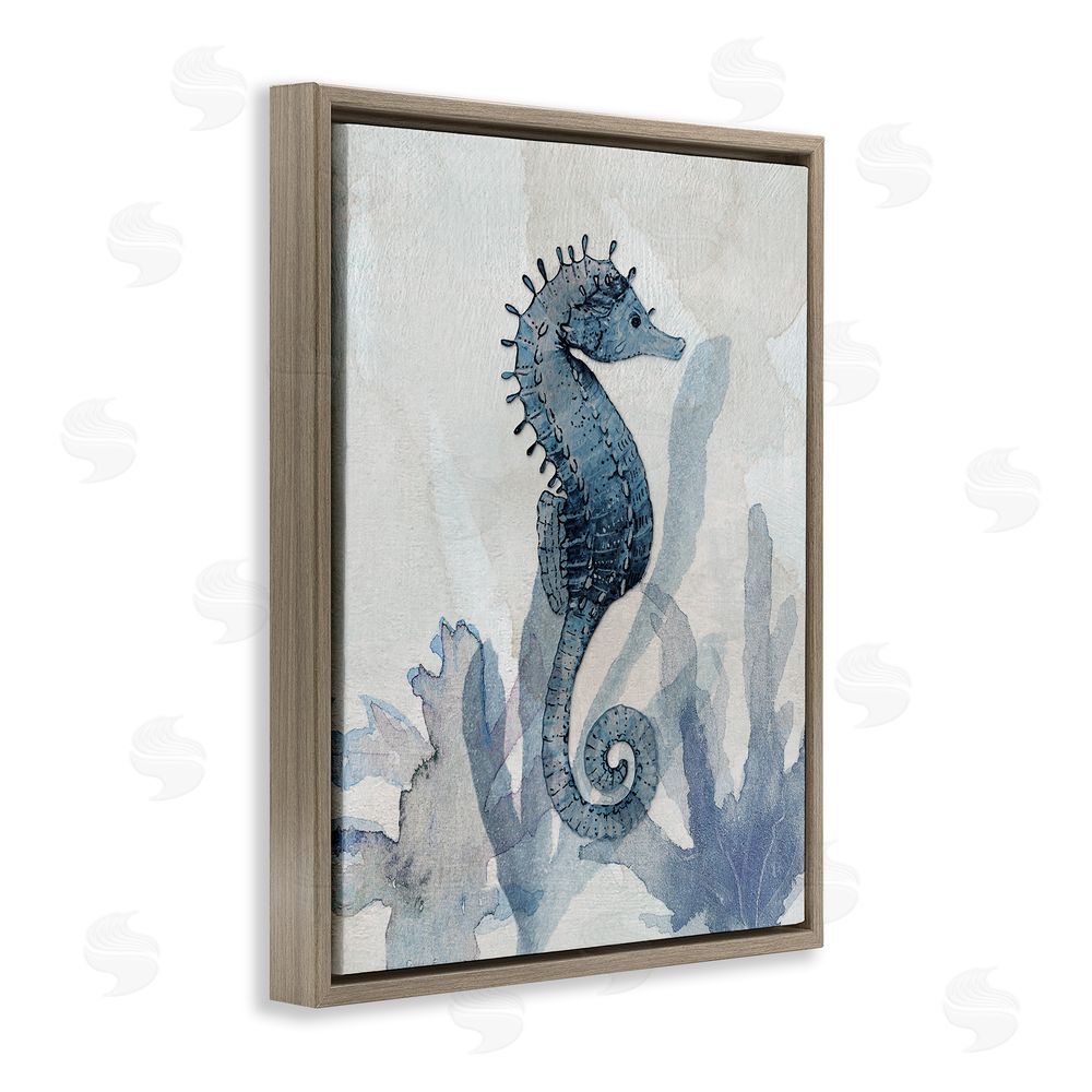 Susan Jill Seahorse & Seaweed Impressions Brown Floating Frame Canvas Wall Art Print