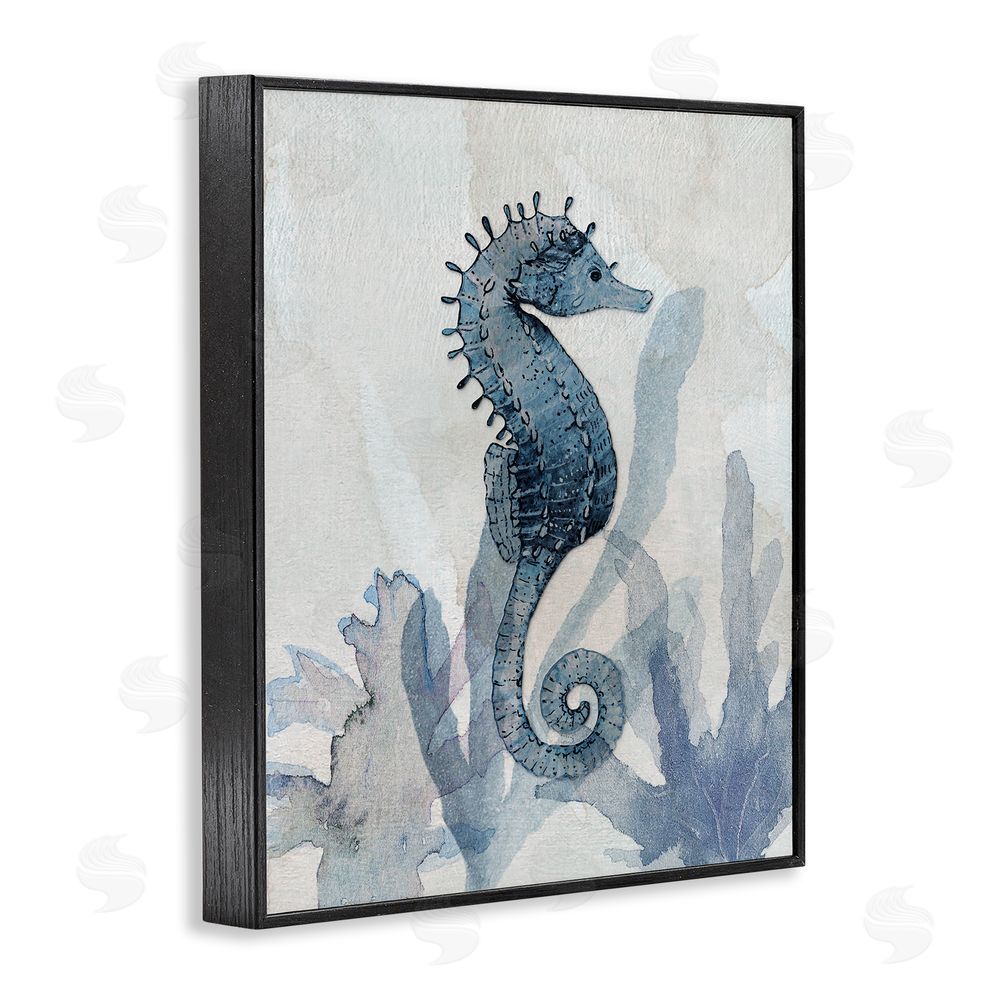 Susan Jill Seahorse & Seaweed Impressions Black Framed Giclee Wall Art Print