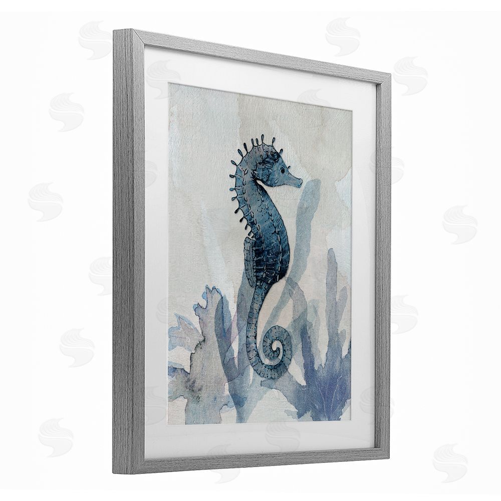 Susan Jill Seahorse & Seaweed Impressions Gray Framed Print Under Glass Wall Art