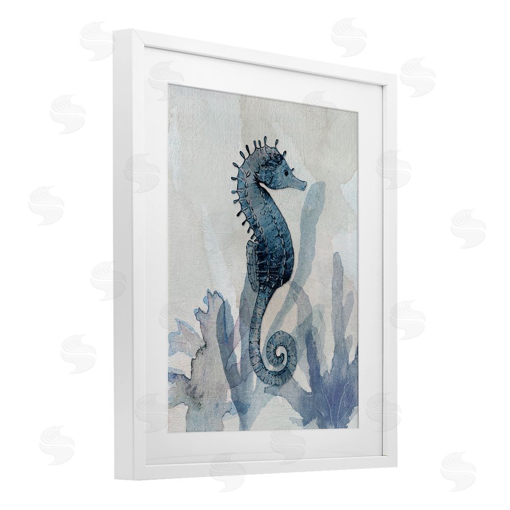 Susan Jill Seahorse & Seaweed Impressions White Framed Print Under Glass Wall Art