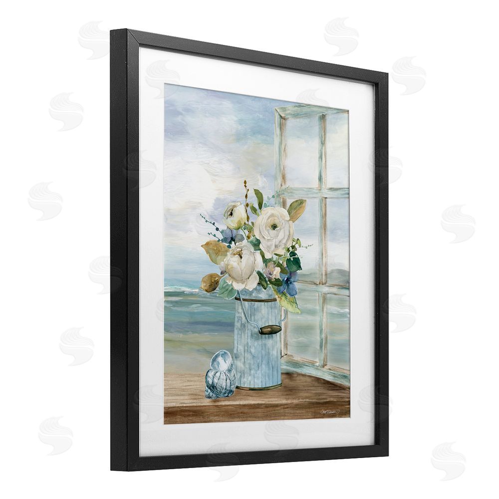 Carol Robinson Seaside Florals on Windowsill Black Framed Print Under Glass Wall Art