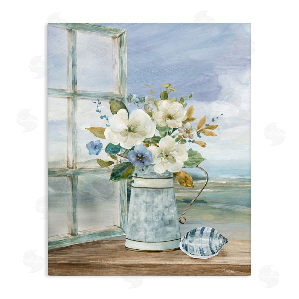 Carol Robinson Seaside Floral Bouquet Window Stretched Canvas Wall Art Print