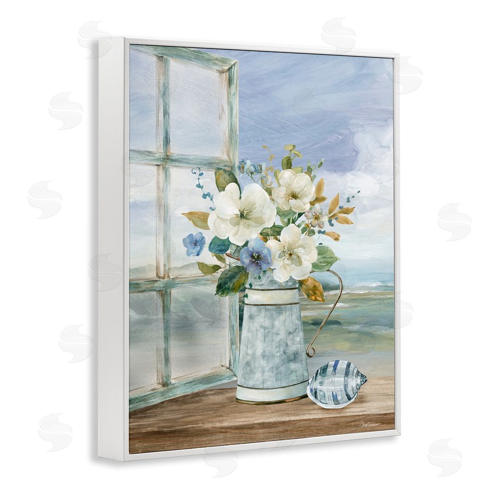 Carol Robinson Seaside Floral Bouquet Window White Framed Giclee Wall Art Print