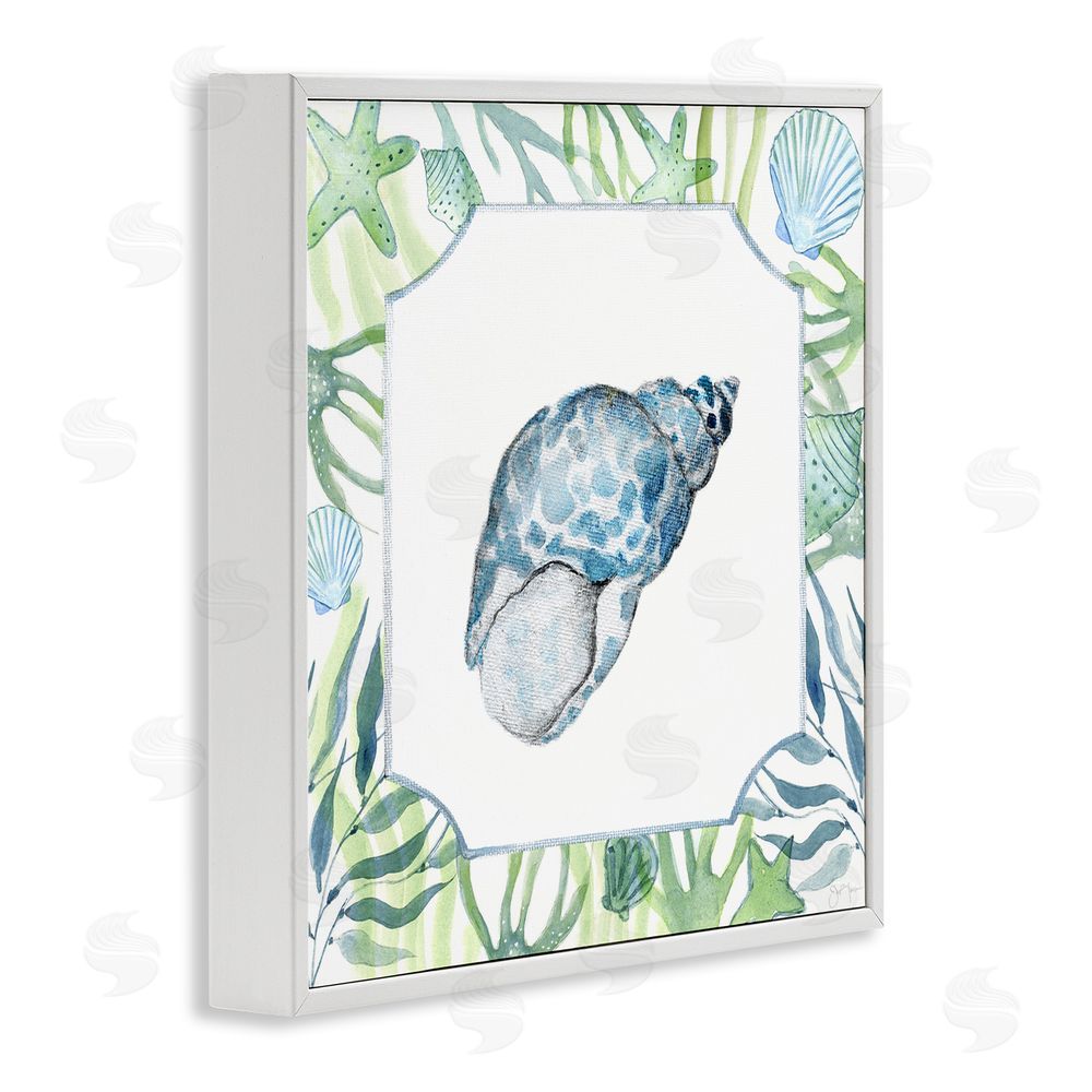 Janet Tava Spotted Cowrie with Seaweed White Framed Giclee Wall Art Print