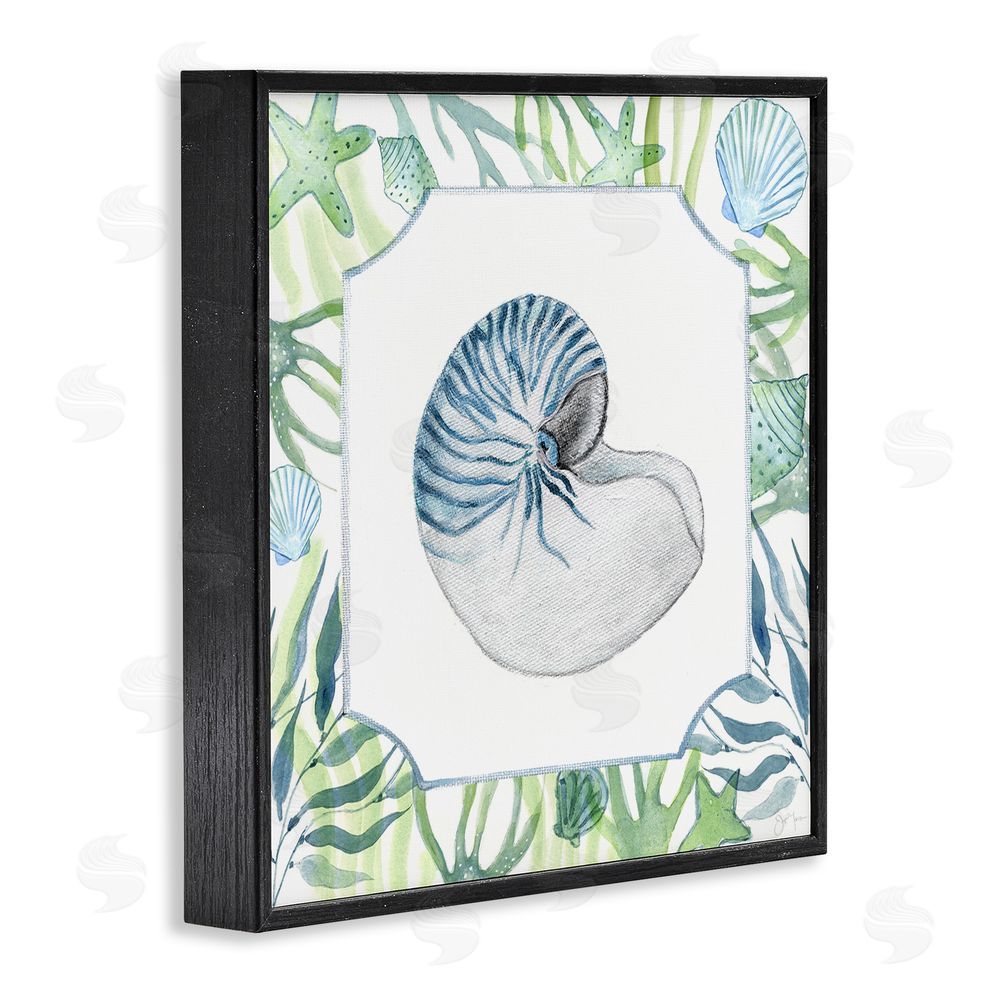 Janet Tava Seaweed & Seashells Aquatic Black Framed Giclee Wall Art Print