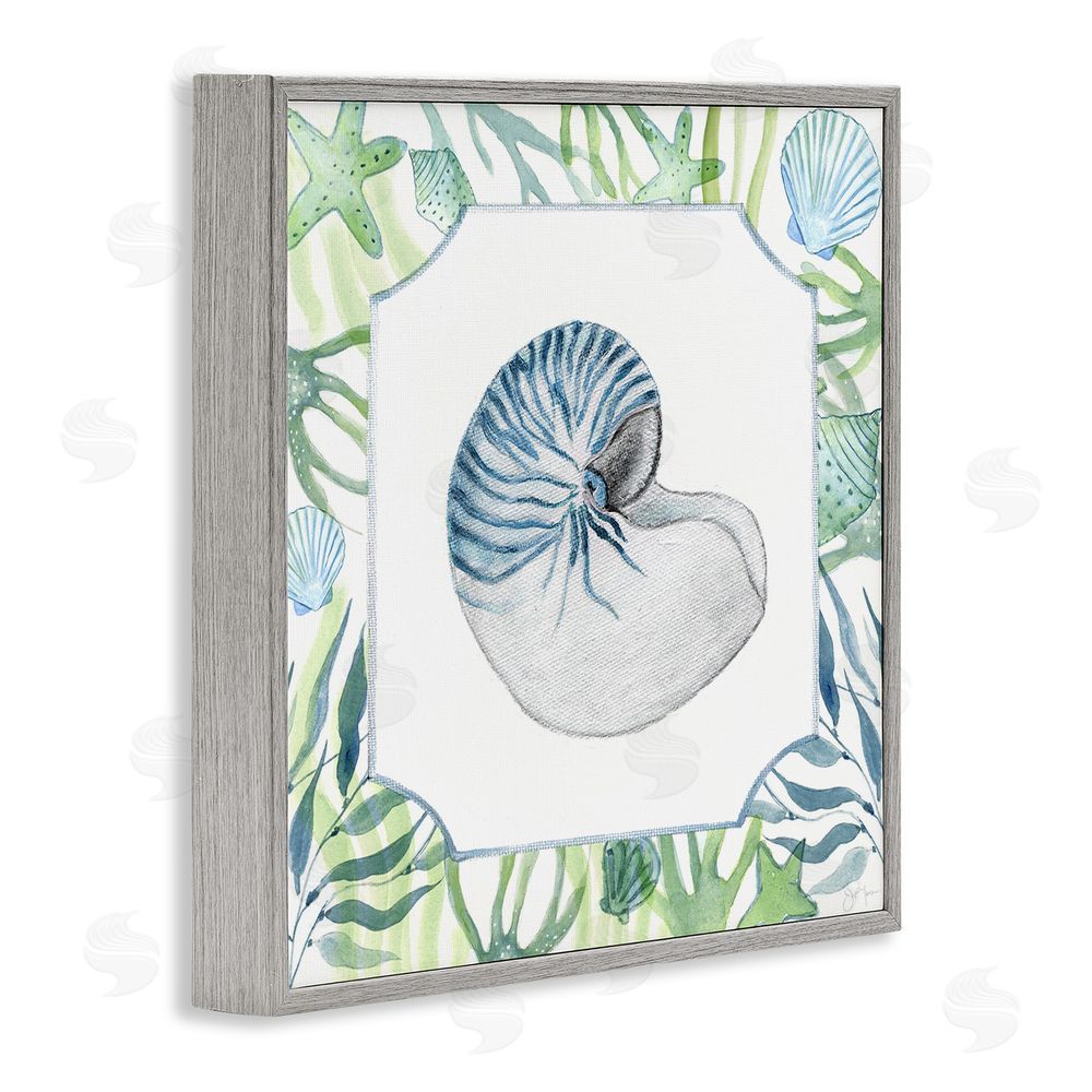 Janet Tava Seaweed & Seashells Aquatic Gray Framed Giclee Wall Art Print