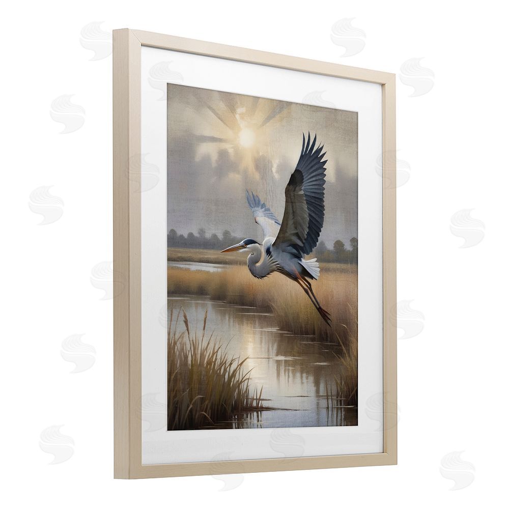 Susan Arnot Heron Flight over Wetlands Brown Framed Print Under Glass Wall Art