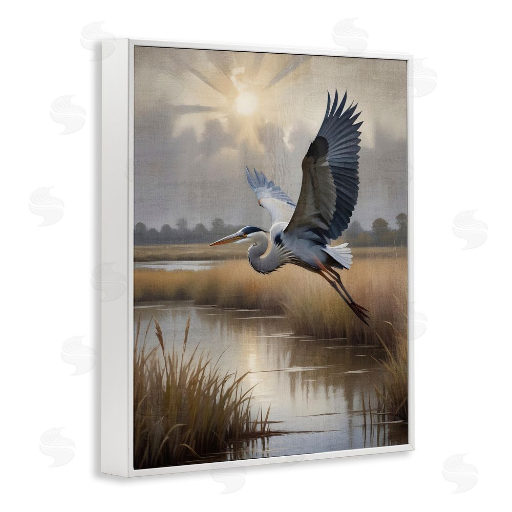 Susan Arnot Heron Flight over Wetlands White Framed Giclee Wall Art Print