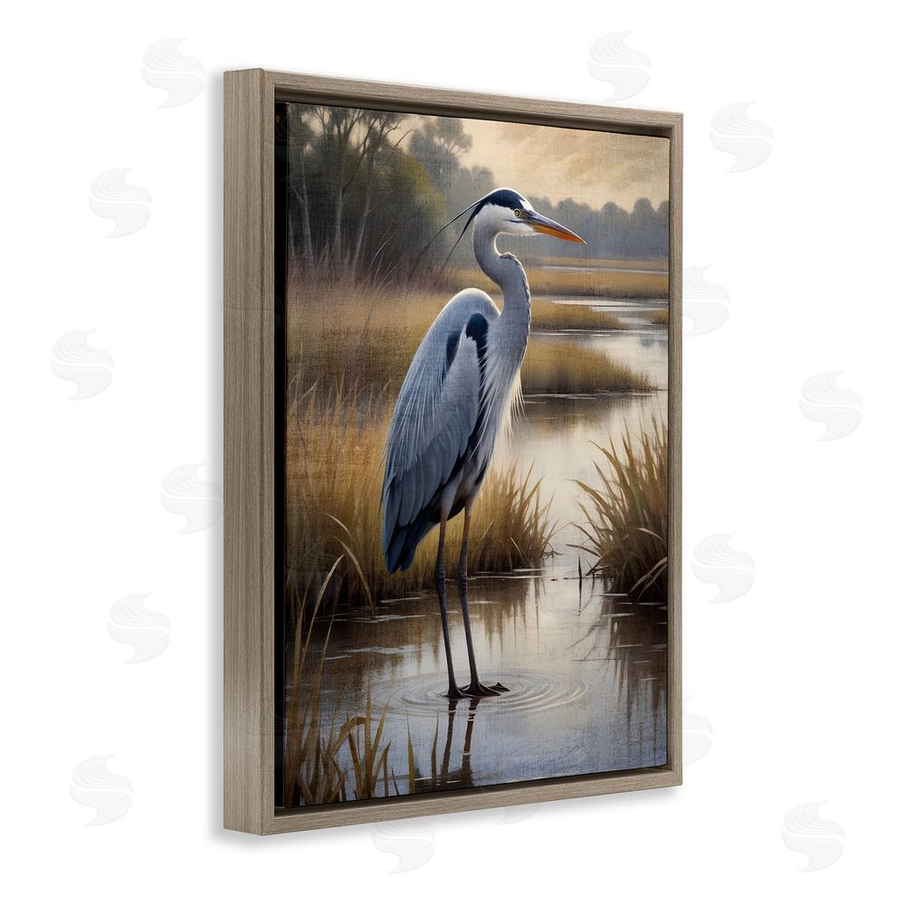 Susan Arnot Heron in Serene Marshlands Brown Floating Frame Canvas Wall Art Print