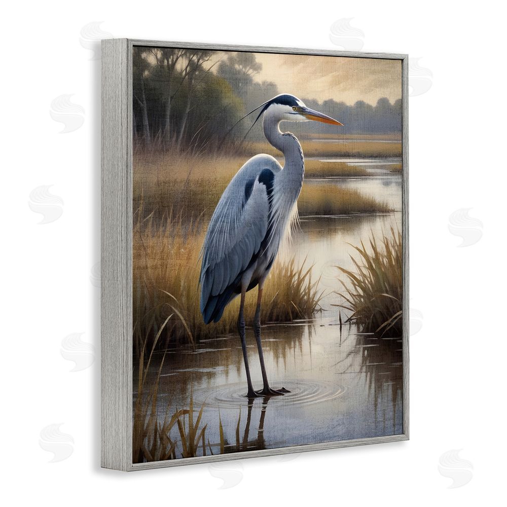 Susan Arnot Heron in Serene Marshlands Gray Framed Giclee Wall Art Print