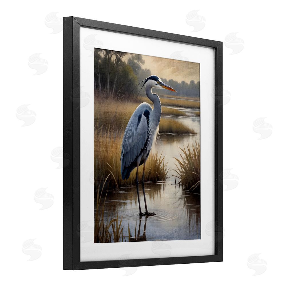 Susan Arnot Heron in Serene Marshlands Black Framed Print Under Glass Wall Art
