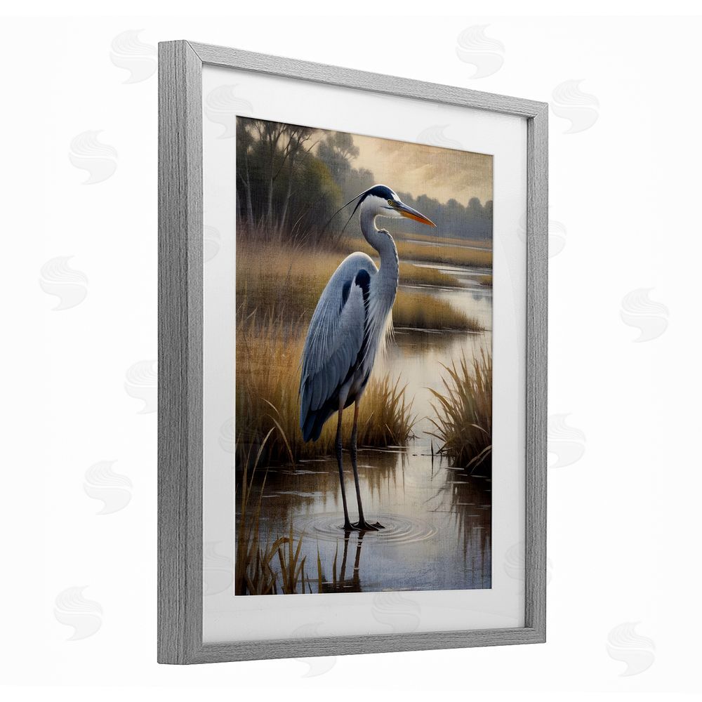 Susan Arnot Heron in Serene Marshlands Gray Framed Print Under Glass Wall Art
