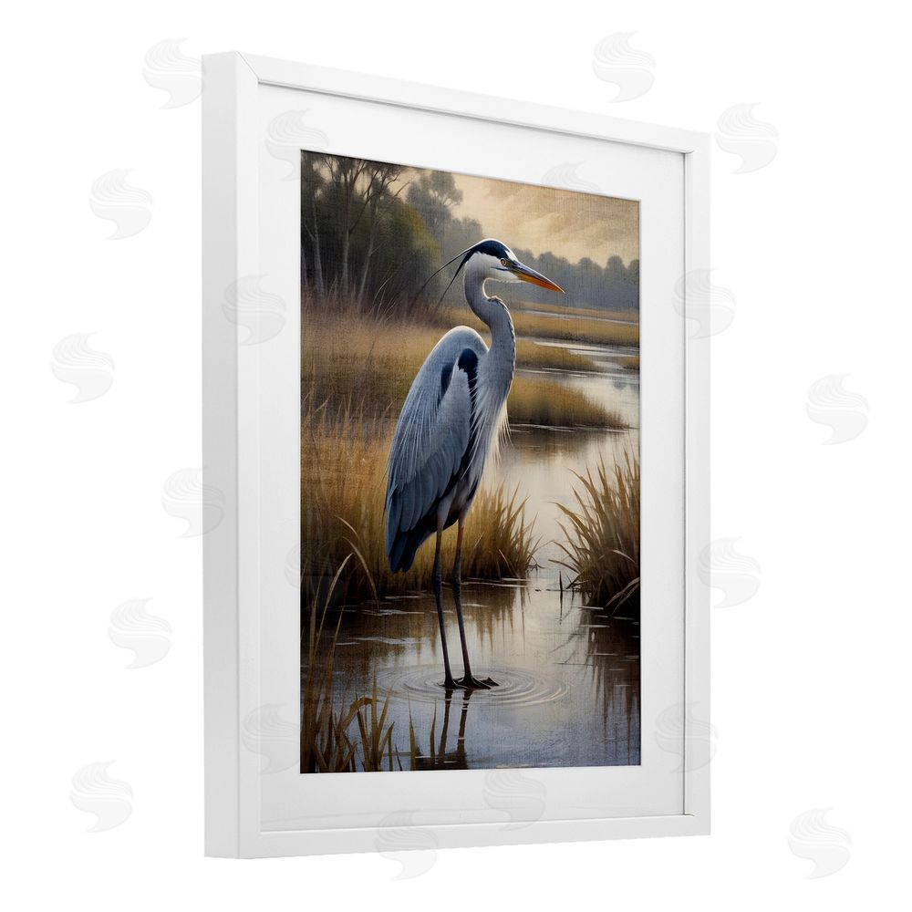 Susan Arnot Heron in Serene Marshlands White Framed Print Under Glass Wall Art