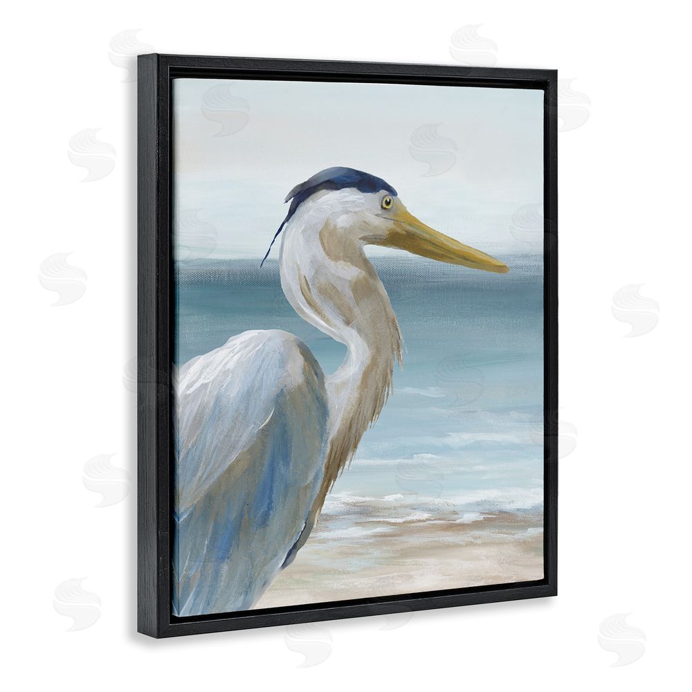 Nan Right Gazing Heron Black Floating Frame Canvas Wall Art Print