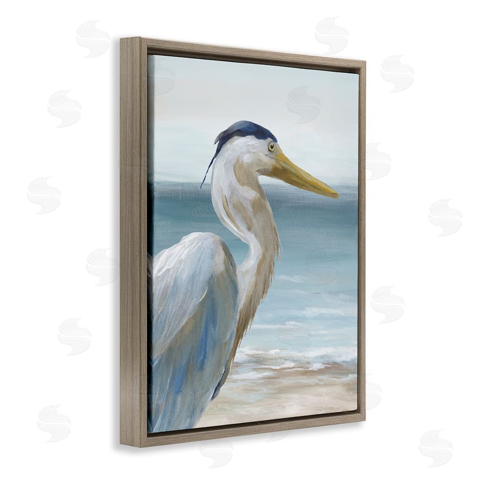 Nan Right Gazing Heron Brown Floating Frame Canvas Wall Art Print