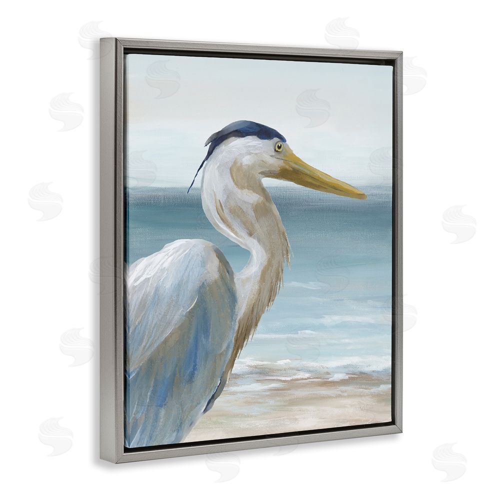 Nan Right Gazing Heron Gray Floating Frame Canvas Wall Art Print