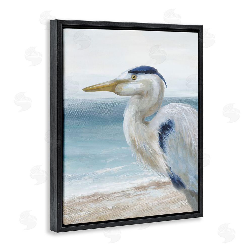 Nan Left Gazing Heron Black Floating Frame Canvas Wall Art Print