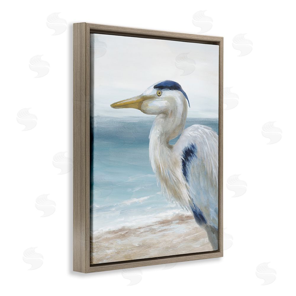 Nan Left Gazing Heron Brown Floating Frame Canvas Wall Art Print