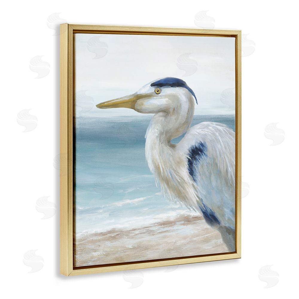 Nan Left Gazing Heron Gold Floating Frame Canvas Wall Art Print