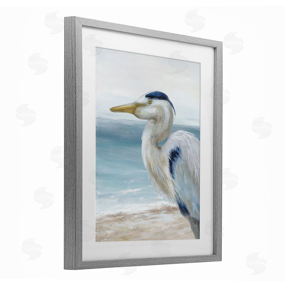 Nan Left Gazing Heron Gray Framed Print Under Glass Wall Art