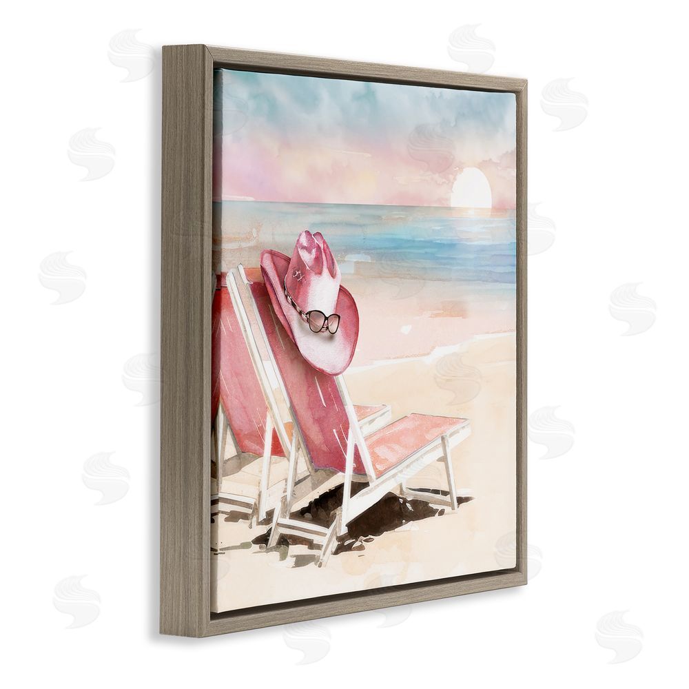 Paul Mathenia Blush Pink Beach Chairs Brown Floating Frame Canvas Wall Art Print