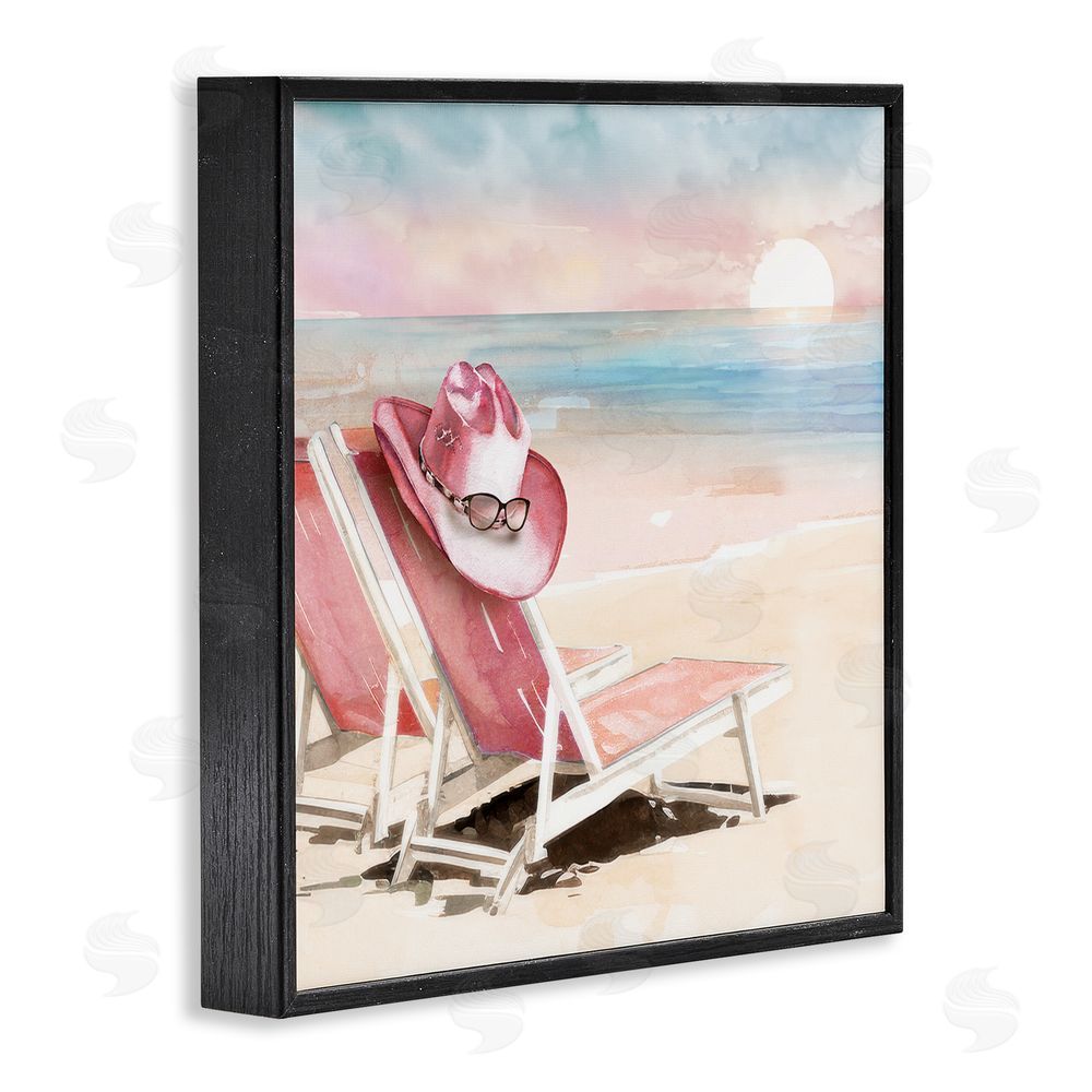 Paul Mathenia Blush Pink Beach Chairs Black Framed Giclee Wall Art Print