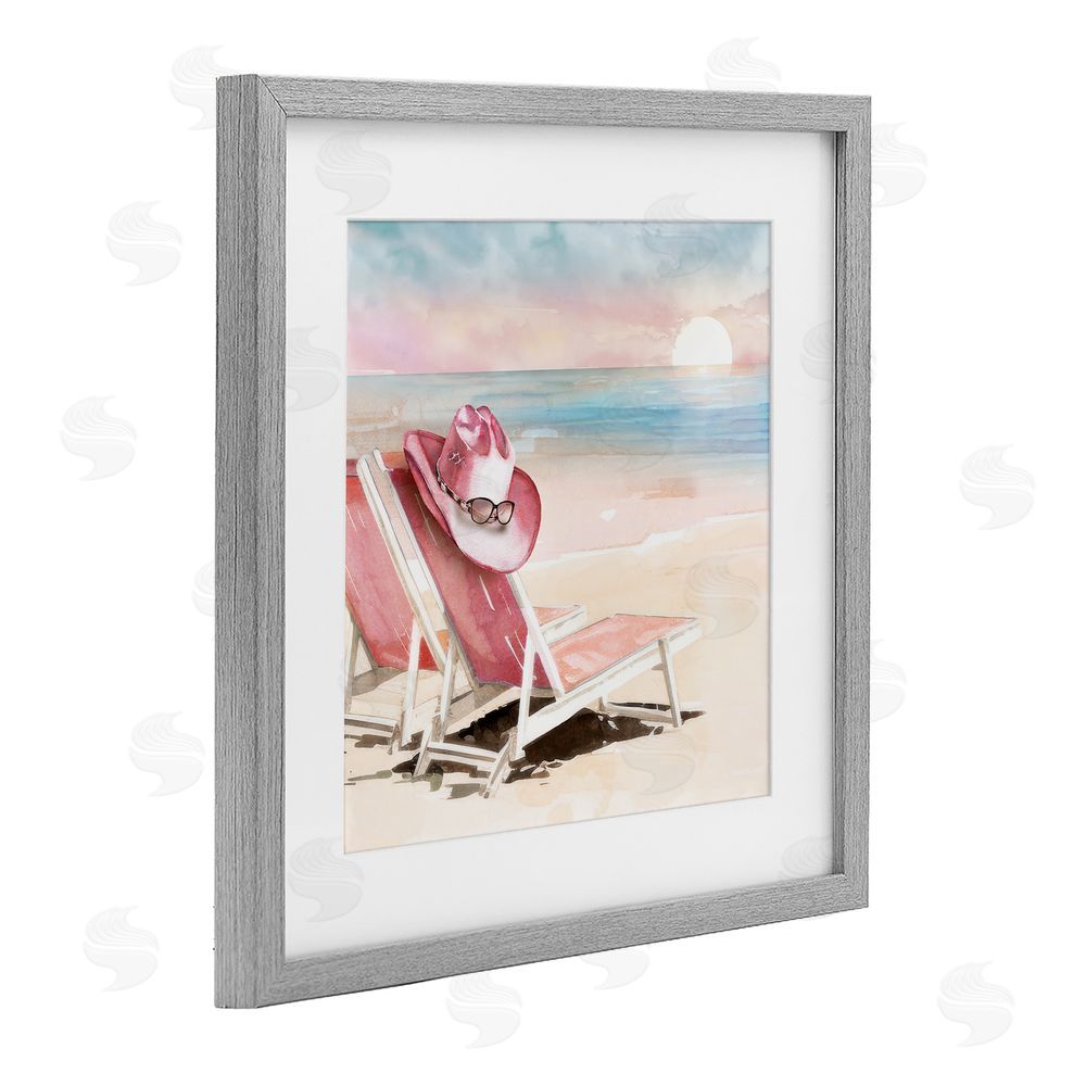 Paul Mathenia Blush Pink Beach Chairs Gray Framed Print Under Glass Wall Art