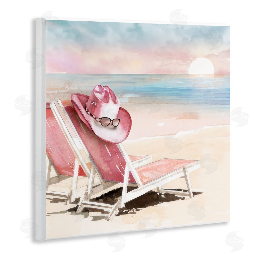 Paul Mathenia Blush Pink Beach Chairs Wooden Wall Plaque Art Print