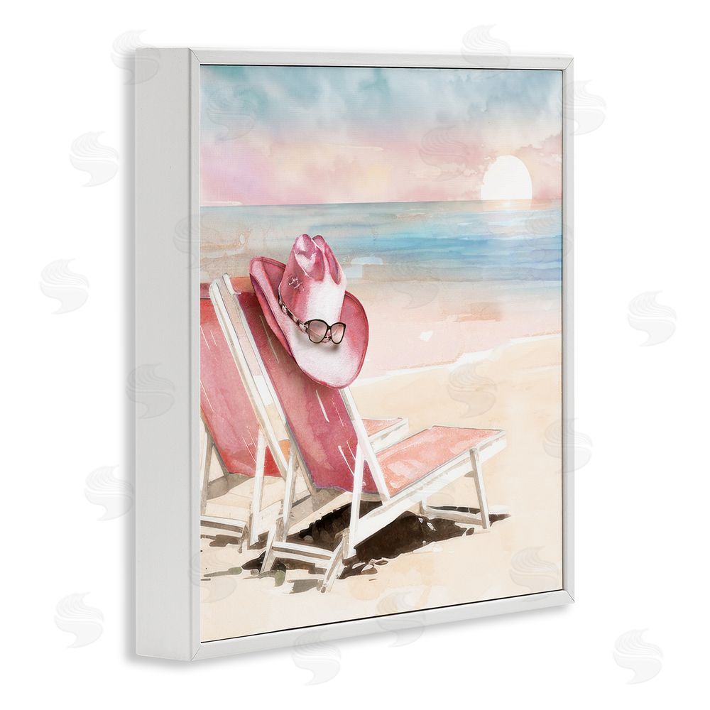 Paul Mathenia Blush Pink Beach Chairs White Framed Giclee Wall Art Print