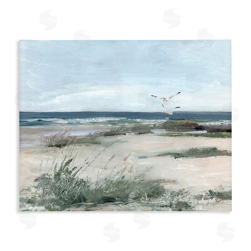 Sally Swatland Seagull Pair over Waves Stretched Canvas Wall Art Print