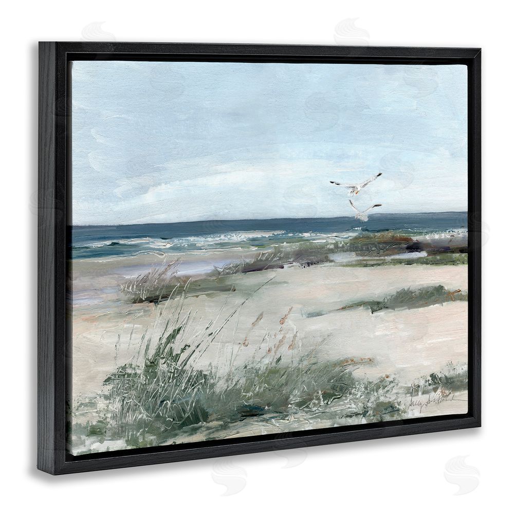 Sally Swatland Seagull Pair over Waves Black Floating Frame Canvas Wall Art Print
