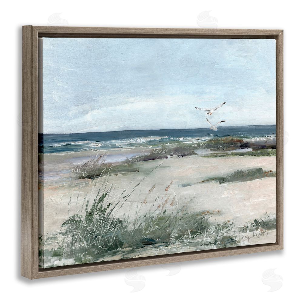 Sally Swatland Seagull Pair over Waves Brown Floating Frame Canvas Wall Art Print