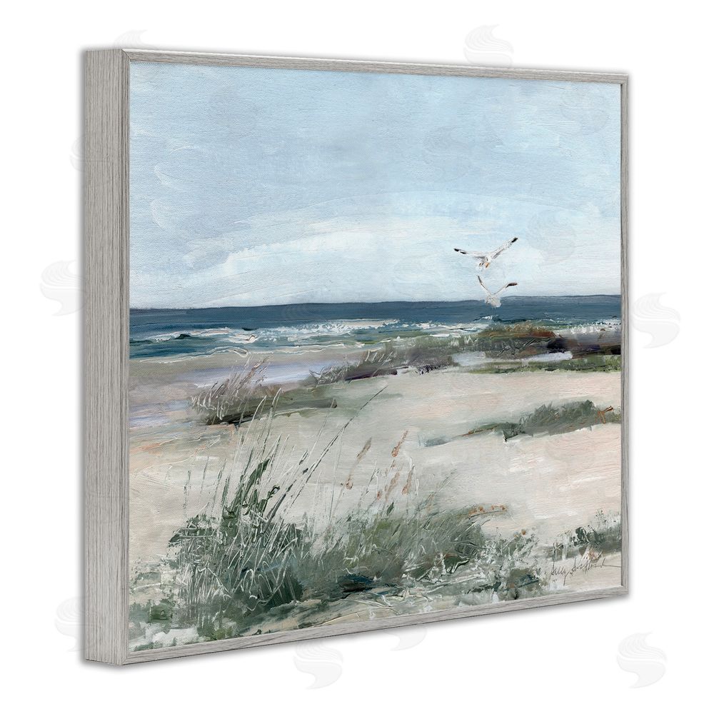 Sally Swatland Seagull Pair over Waves Gray Framed Giclee Wall Art Print
