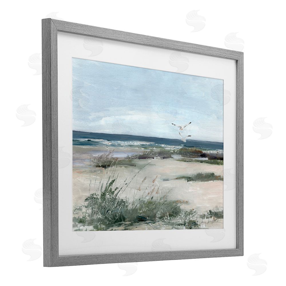 Sally Swatland Seagull Pair over Waves Gray Framed Print Under Glass Wall Art
