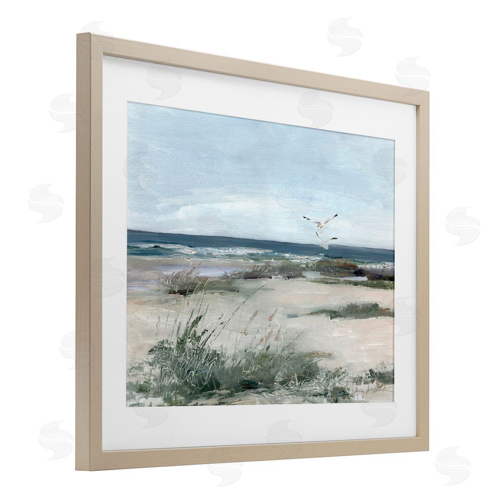 Sally Swatland Seagull Pair over Waves Brown Framed Print Under Glass Wall Art