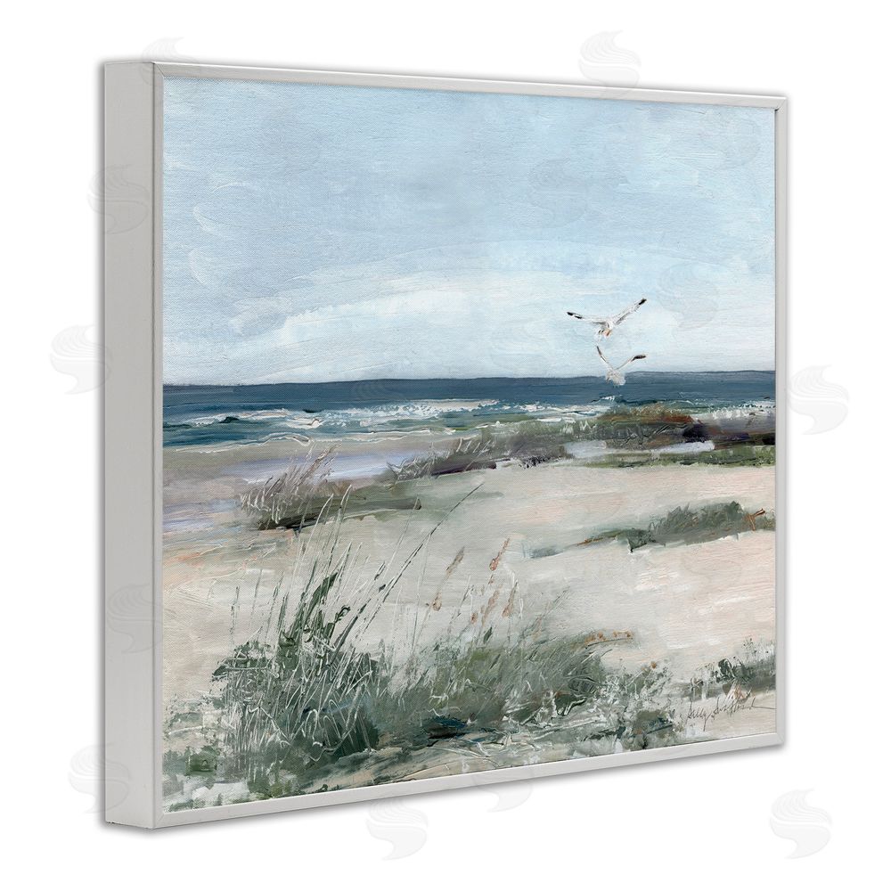 Sally Swatland Seagull Pair over Waves White Framed Giclee Wall Art Print