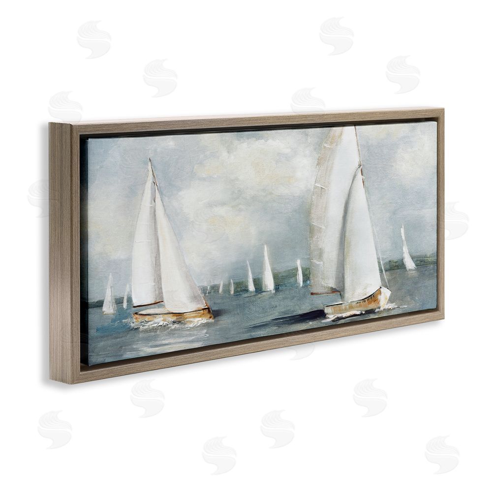 Sally Swatland Windy Sailboat Fleet Brown Floating Frame Canvas Wall Art Print