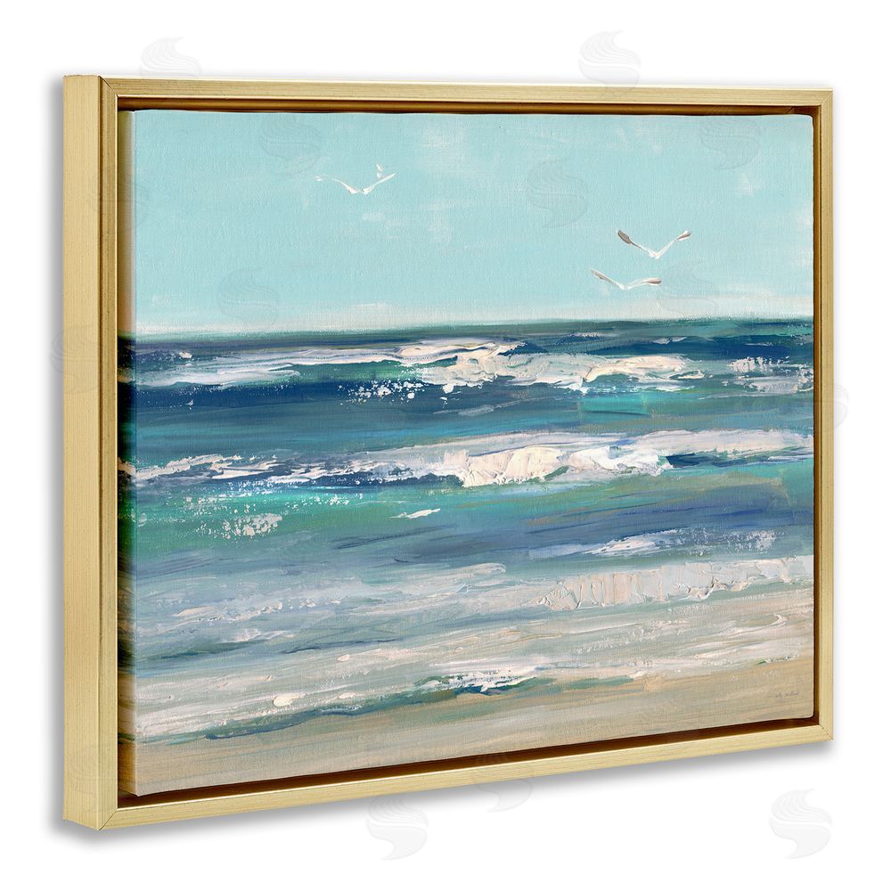 Sally Swatland Seagulls over Rolling Waves Gold Floating Frame Canvas Wall Art Print
