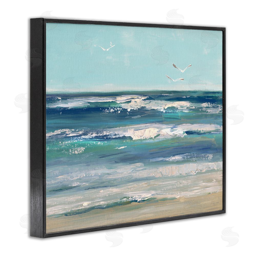 Sally Swatland Seagulls over Rolling Waves Black Framed Giclee Wall Art Print