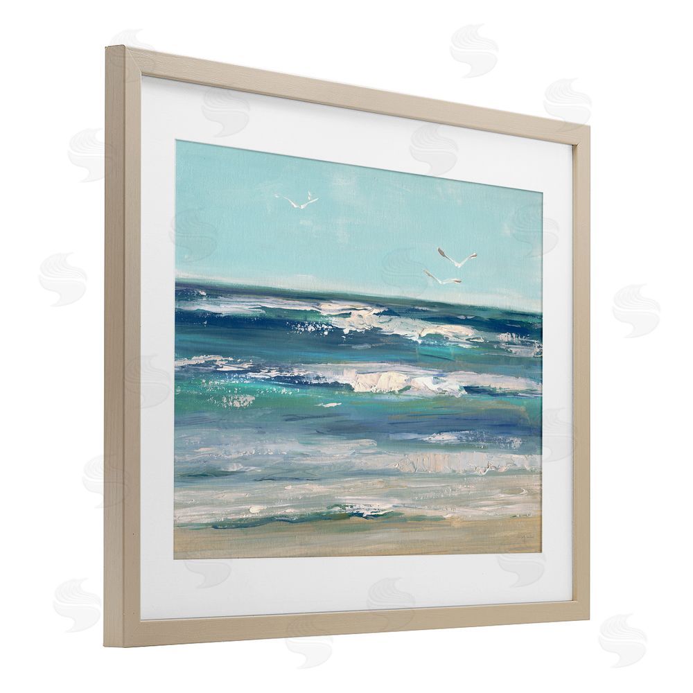 Sally Swatland Seagulls over Rolling Waves Brown Framed Print Under Glass Wall Art