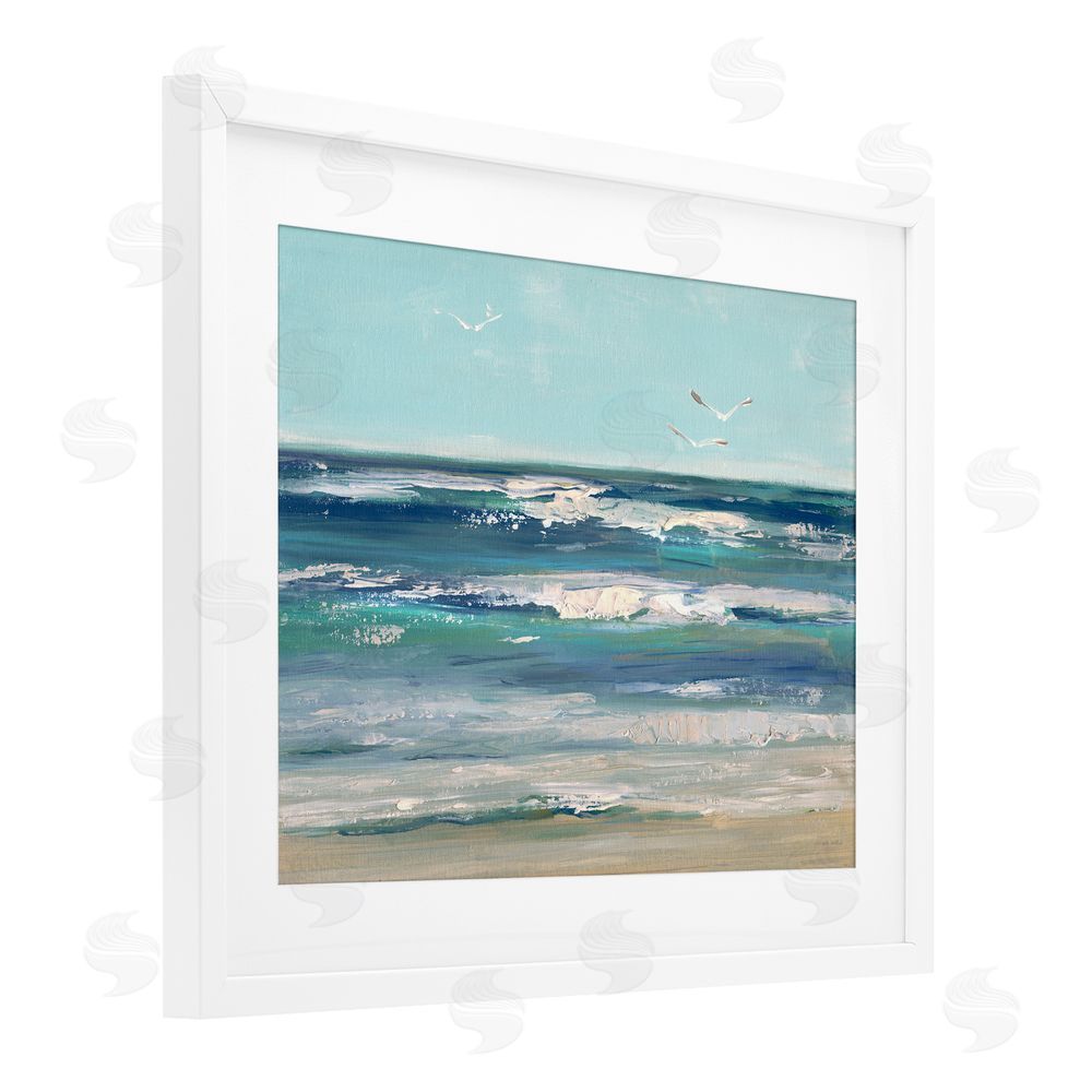 Sally Swatland Seagulls over Rolling Waves White Framed Print Under Glass Wall Art