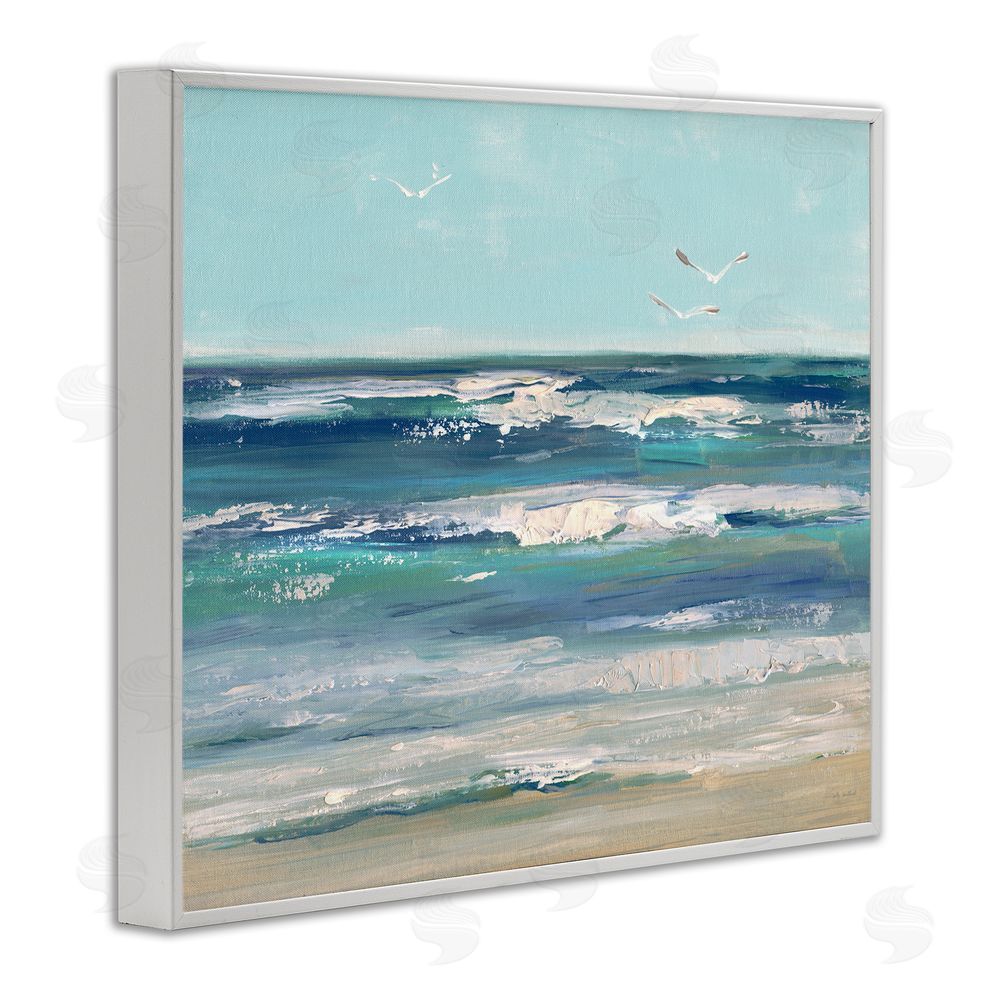 Sally Swatland Seagulls over Rolling Waves White Framed Giclee Wall Art Print