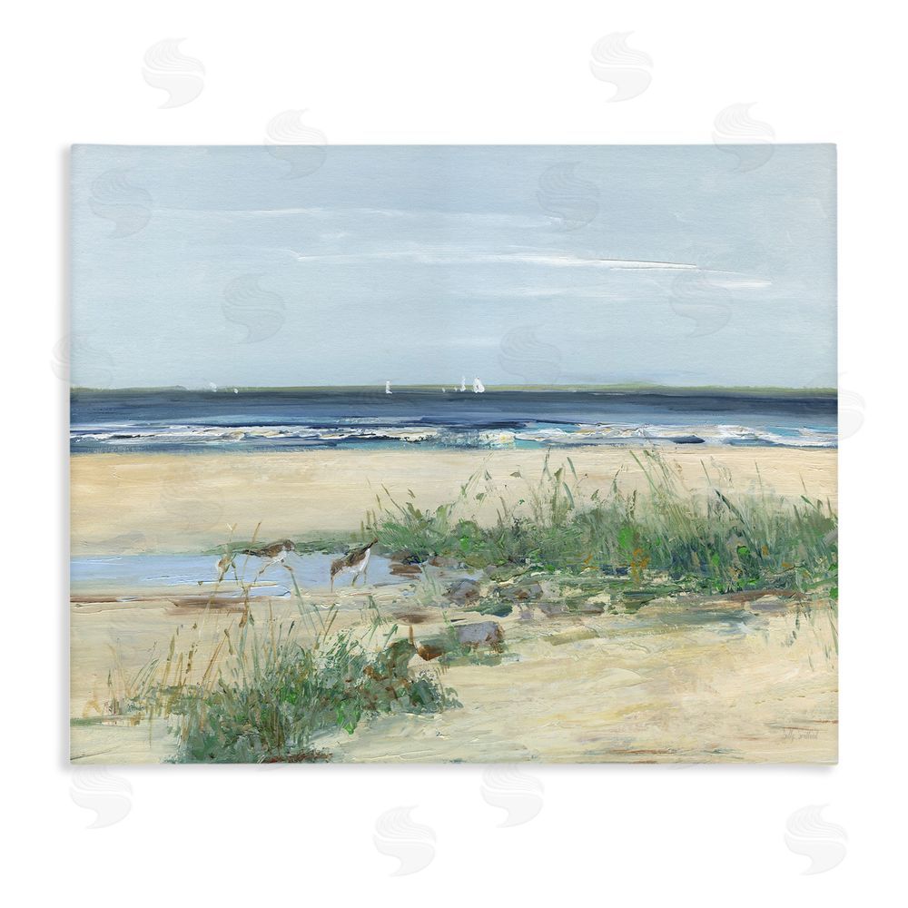 Sally Swatland Beach Marsh Sandpipers Stretched Canvas Wall Art Print