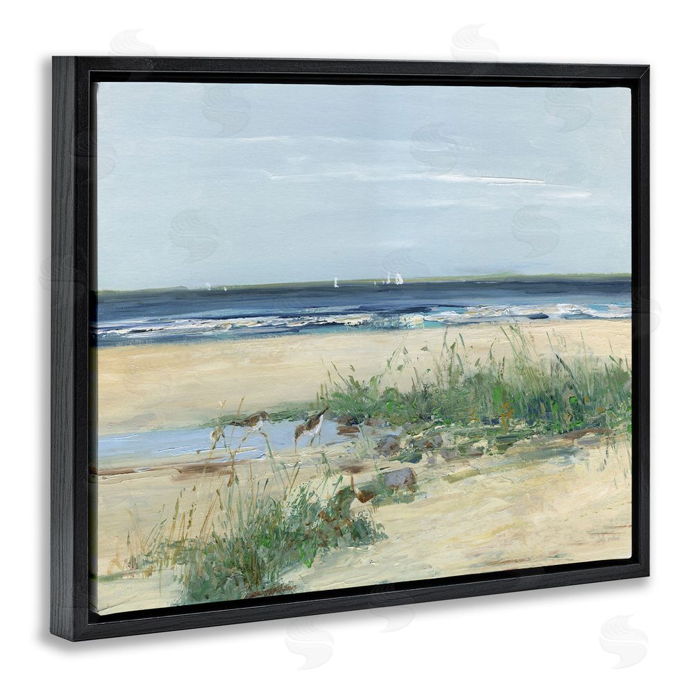 Sally Swatland Beach Marsh Sandpipers Black Floating Frame Canvas Wall Art Print