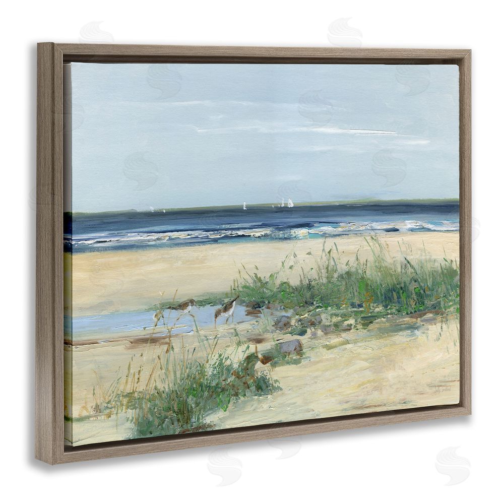 Sally Swatland Beach Marsh Sandpipers Brown Floating Frame Canvas Wall Art Print
