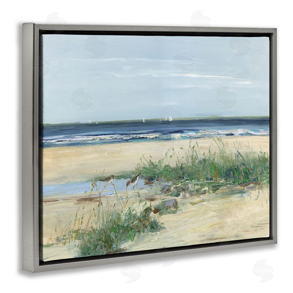 Sally Swatland Beach Marsh Sandpipers Gray Floating Frame Canvas Wall Art Print