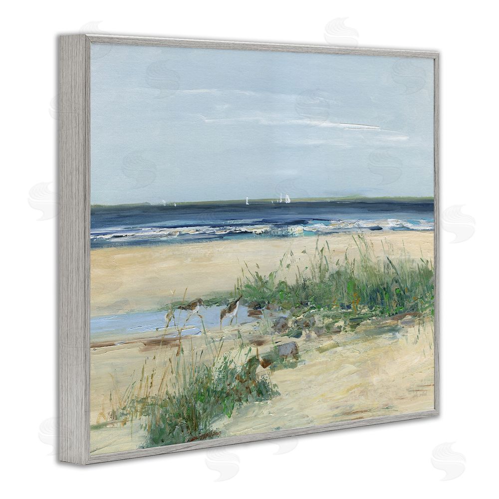 Sally Swatland Beach Marsh Sandpipers Gray Framed Giclee Wall Art Print