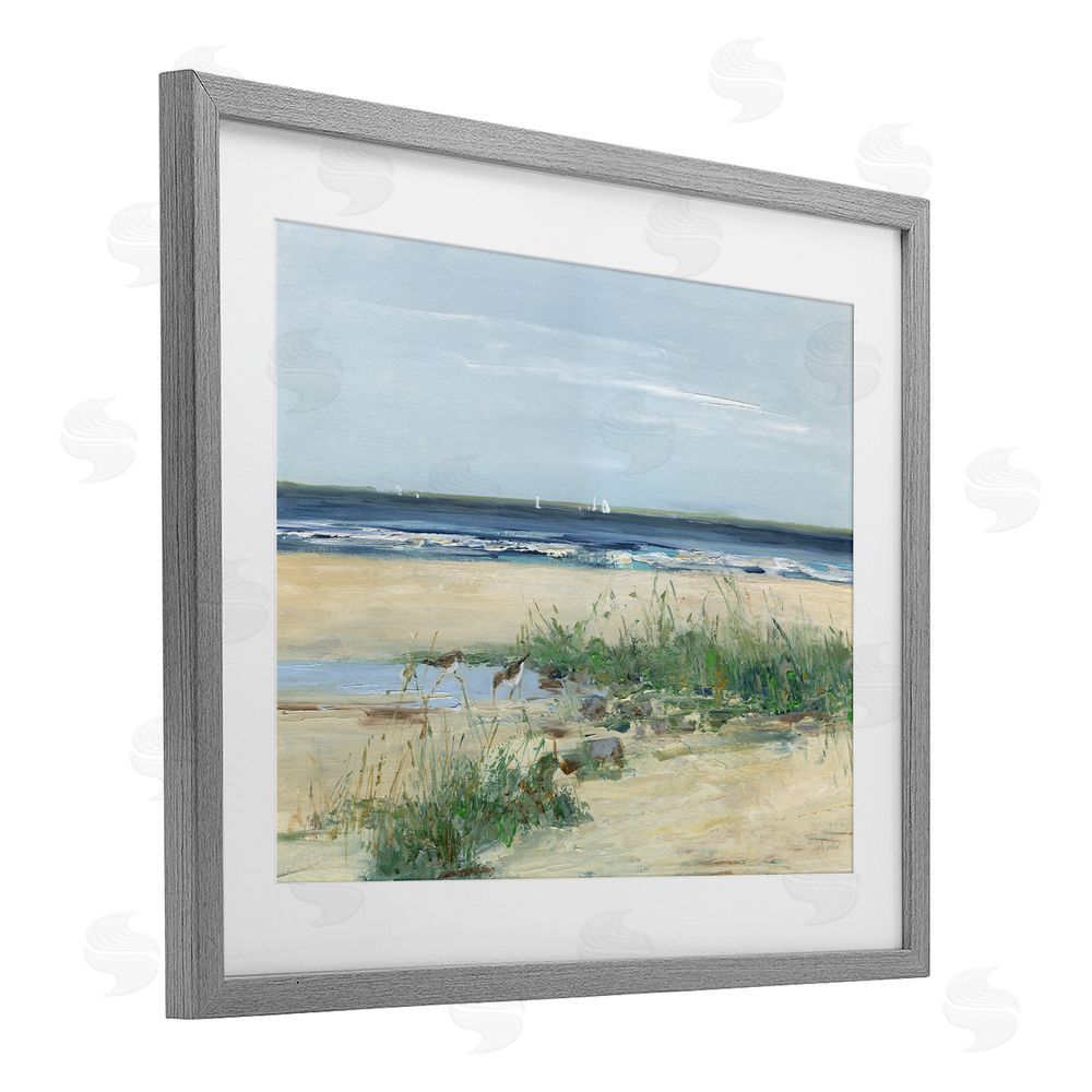 Sally Swatland Beach Marsh Sandpipers Gray Framed Print Under Glass Wall Art