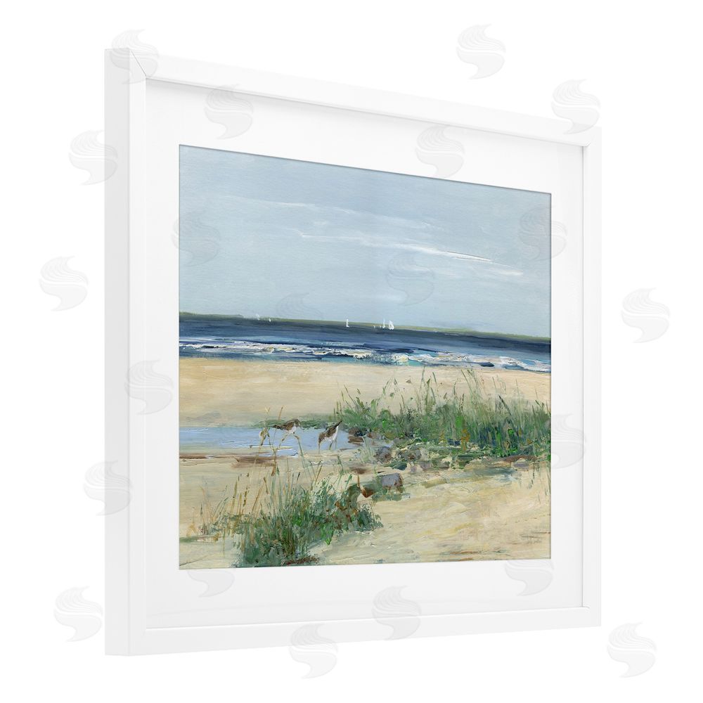 Sally Swatland Beach Marsh Sandpipers White Framed Print Under Glass Wall Art