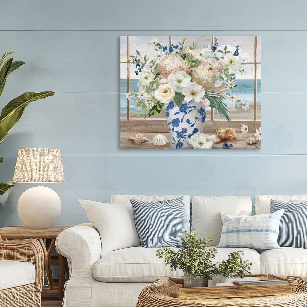 Nan Seashells & Flowers Windowsill Stretched Canvas Wall Art in Room